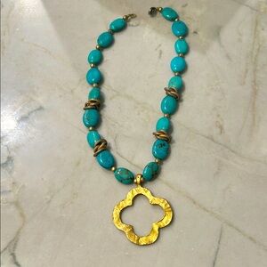 Turquoise and Gold Pendant Necklace